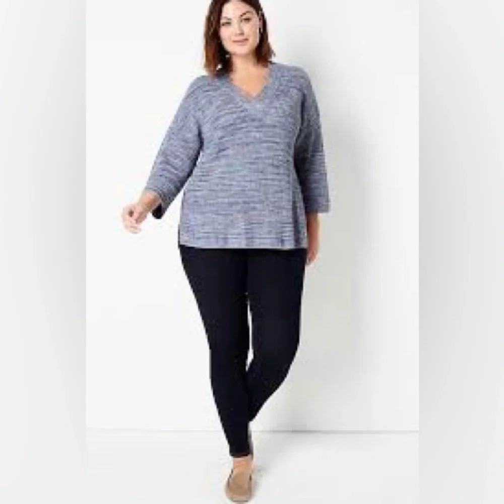 J. Jill Easy Dropped Shoulder V-Neck Cotton‎ Sweater Petite Blue and Pink NWT - Picture 14 of 16